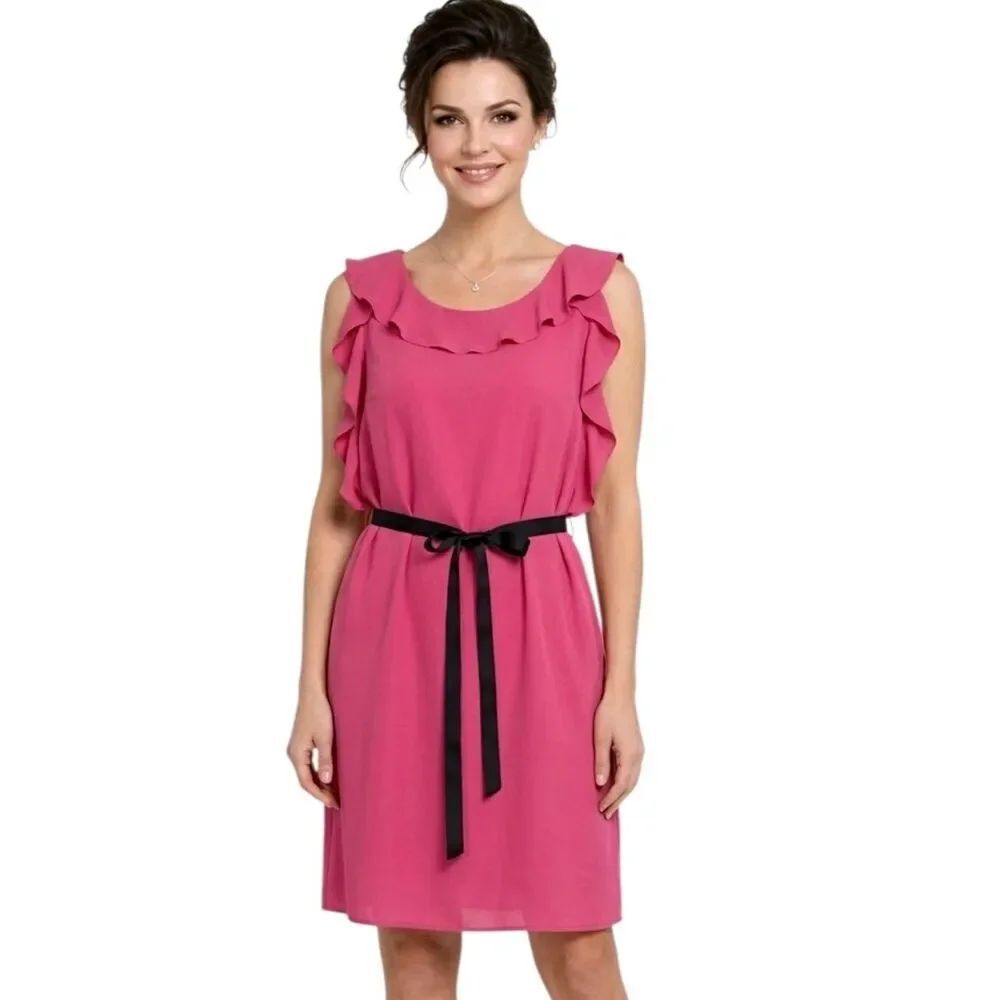 The Limited Fushsia Pink Low Back Flowy Ruffle Mini Dress Size 14